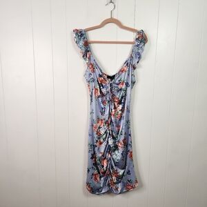 Suzanne Betro Blue Floral Bodycon Milkmaid Peasant Dress Boho Size 2X Stretch